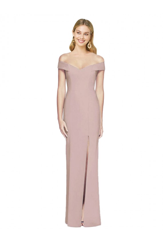 Rose poussiéreux Trompette Épaule Dénudée Crêpe Stretch Longue Robes demoiselle d'honneur / Robes de bal à Bas Prix