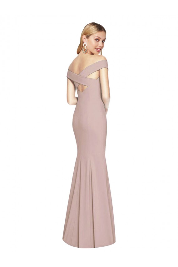 Rose poussiéreux Trompette Épaule Dénudée Crêpe Stretch Longue Robes demoiselle d'honneur / Robes de bal à Bas Prix