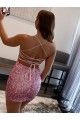 Rose vif Fourreau Bretelles spaghetti Courte Paillettes Velours Courte Robes de bal à Bas Prix