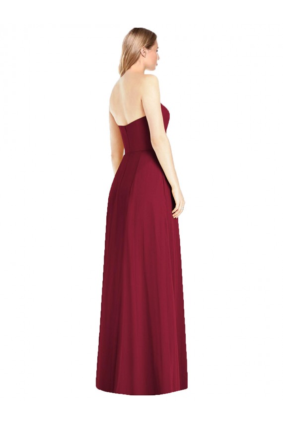 Rose vif Trompette Col V Sans bretelle Mousseline Longue Robes demoiselle d'honneur à Bas Prix