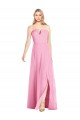 Rose vif Trompette Col V Sans bretelle Mousseline Longue Robes demoiselle d'honneur à Bas Prix