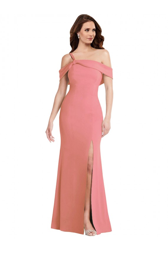 Rose vif Trompette Crêpe Stretch Longue Robes demoiselle d'honneur / Robes de bal à Bas Prix