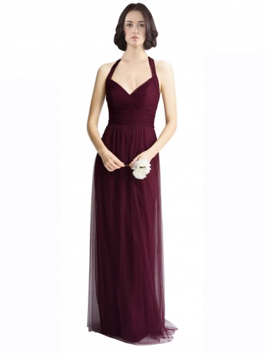 Rouge 74 Trapèze Licou Col V Tulle Longue Robes demoiselle d'honneur à Bas Prix