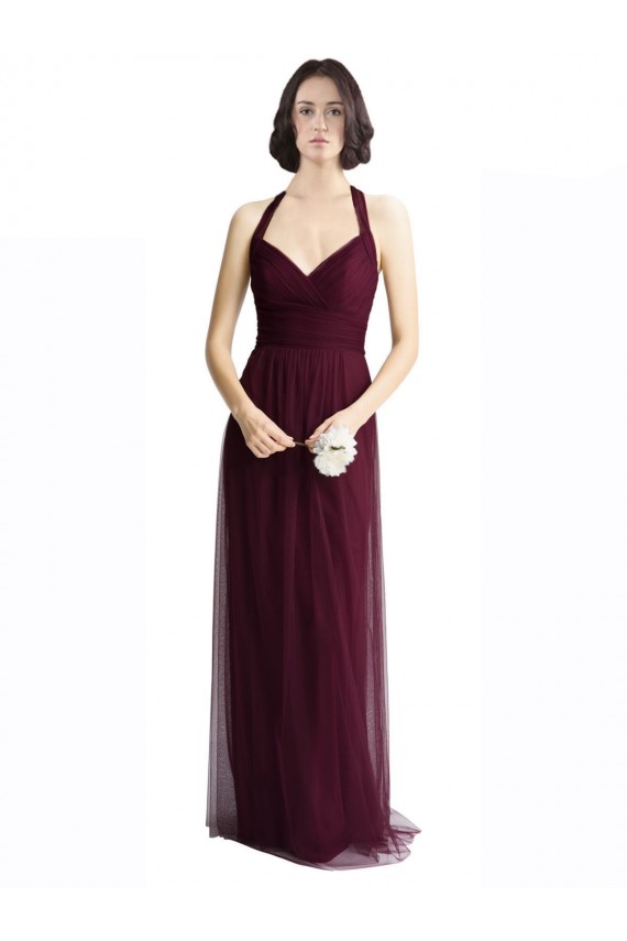 Rouge 74 Trapèze Licou Col V Tulle Longue Robes demoiselle d'honneur à Bas Prix