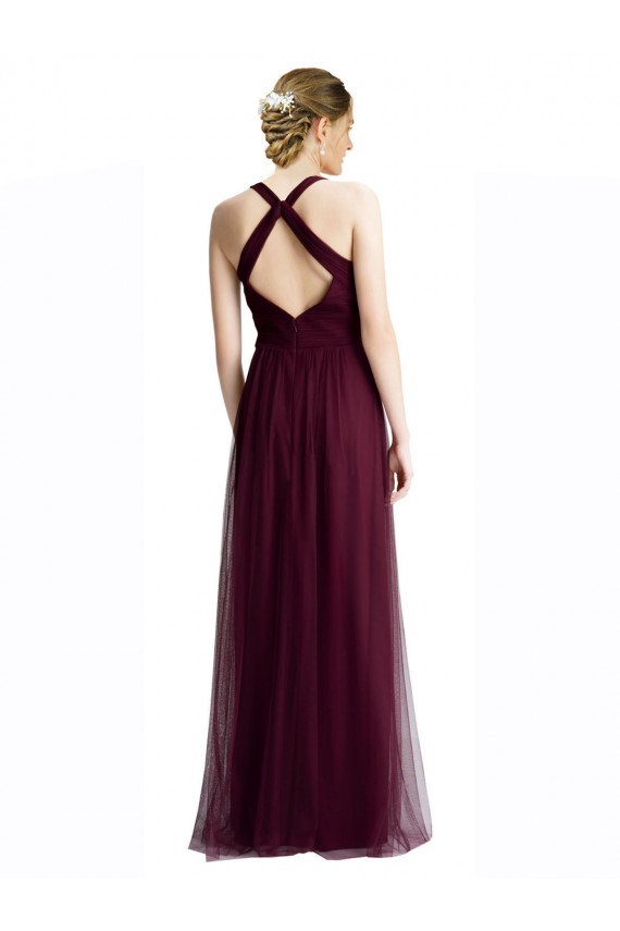 Rouge 74 Trapèze Licou Col V Tulle Longue Robes demoiselle d'honneur à Bas Prix