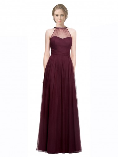 Rouge 74 Trapèze Licou Illusion Tulle Longue Robes demoiselle d'honneur à Bas Prix
