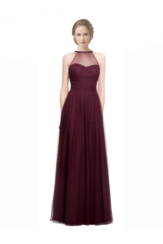 Rouge 74 Trapèze Licou Illusion Tulle Longue Robes demoiselle d'honneur à Bas Prix