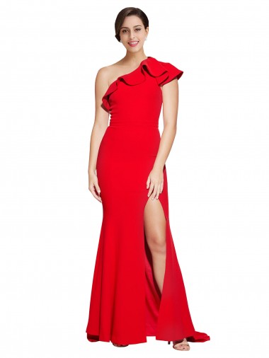 Rouge Fourreau Balayage train Crêpe Stretch Longue Robes demoiselle d'honneur / Robes de bal à Bas Prix