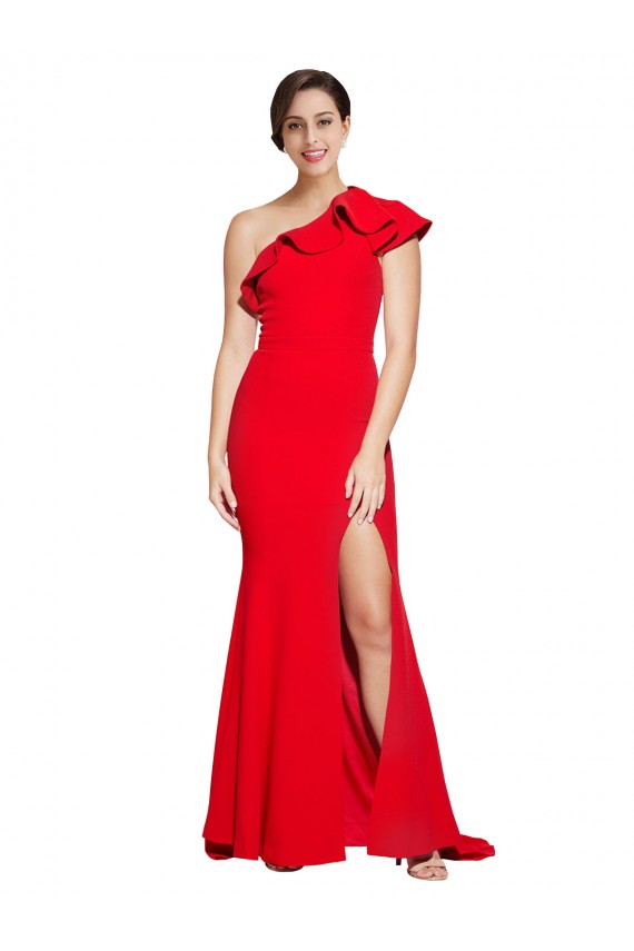 Rouge Fourreau Balayage train Crêpe Stretch Longue Robes demoiselle d'honneur / Robes de bal à Bas Prix
