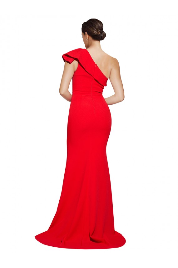 Rouge Fourreau Balayage train Crêpe Stretch Longue Robes demoiselle d'honneur / Robes de bal à Bas Prix