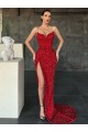 Rouge Fourreau Col V Balayage train Paillettes Velours Longue Robes de bal à Bas Prix