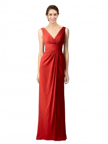 Rouge Fourreau Col V Mousseline Longue Robes demoiselle d'honneur à Bas Prix
