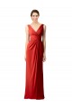 Rouge Fourreau Col V Mousseline Longue Robes demoiselle d'honneur à Bas Prix