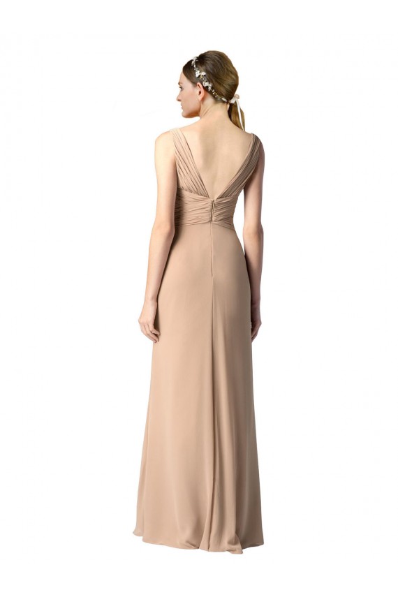 Rouge Fourreau Col V Mousseline Longue Robes demoiselle d'honneur à Bas Prix