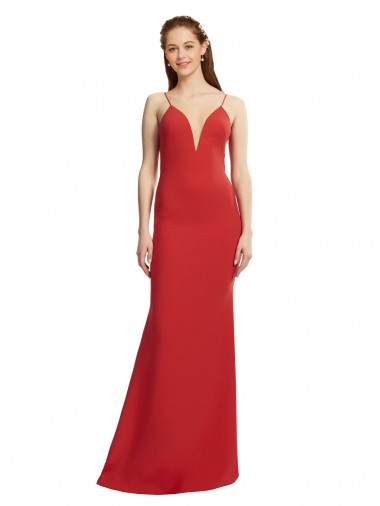 Rouge Sirène Bretelles spaghetti Col V Crêpe Stretch Longue Formelles Robes demoiselle d'honneur / Robes de soirée / Robes de bal à Bas Prix