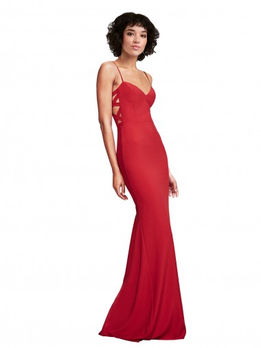 Rouge Sirène Bretelles spaghetti Crêpe Stretch Longue Formelles Robes demoiselle d'honneur / Robes de soirée / Robes de bal à Bas Prix