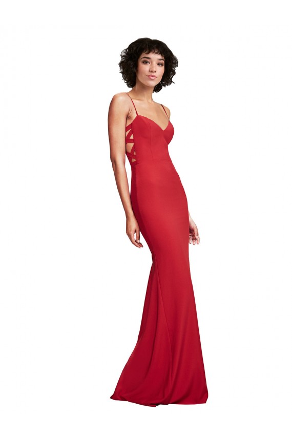Rouge Sirène Bretelles spaghetti Crêpe Stretch Longue Formelles Robes demoiselle d'honneur / Robes de soirée / Robes de bal à Bas Prix