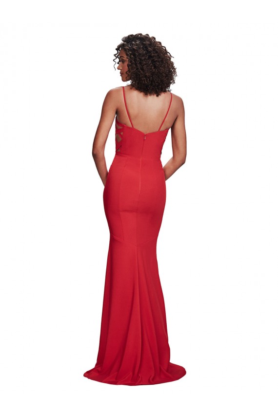 Rouge Sirène Bretelles spaghetti Crêpe Stretch Longue Formelles Robes demoiselle d'honneur / Robes de soirée / Robes de bal à Bas Prix
