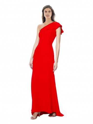 Rouge Sirène Col Haut Crêpe Stretch Longue Formelles Robes demoiselle d'honneur / Robes de soirée / Robes de bal à Bas Prix