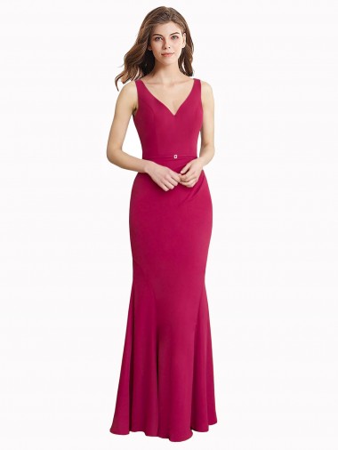 Rouge Sirène Col V Mousseline Longue Robes demoiselle d'honneur / Robes de bal à Bas Prix