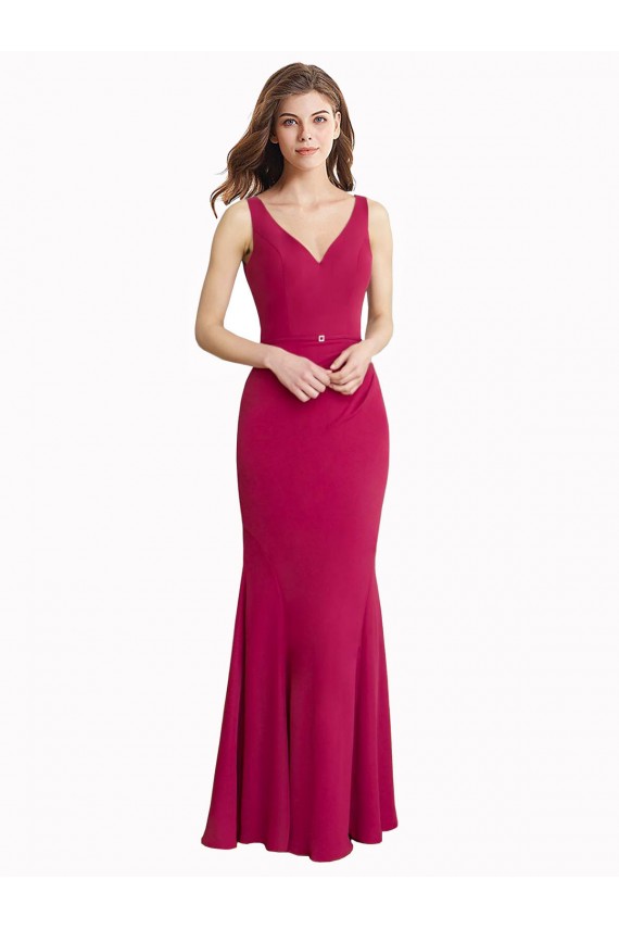 Rouge Sirène Col V Mousseline Longue Robes demoiselle d'honneur / Robes de bal à Bas Prix