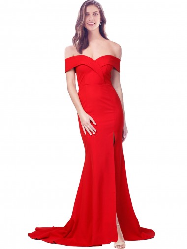 Rouge Sirène Crêpe Stretch Longue Formelles Robes demoiselle d'honneur / Robes de soirée / Robes de bal à Bas Prix