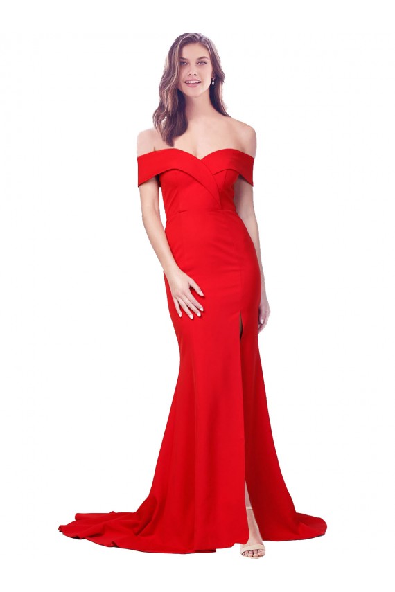 Rouge Sirène Crêpe Stretch Longue Formelles Robes demoiselle d'honneur / Robes de soirée / Robes de bal à Bas Prix