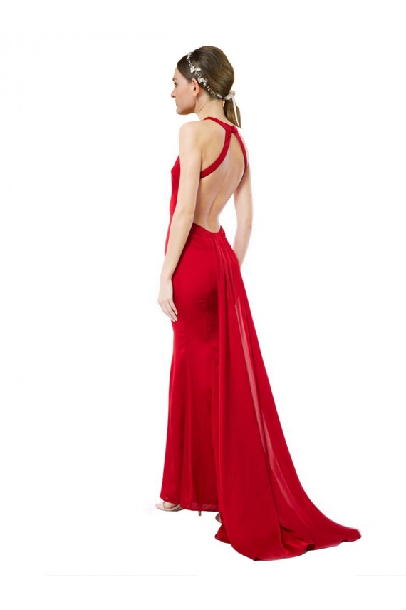 Rouge Sirène Licou Col Haut Crêpe Stretch Longue Formelles Robes demoiselle d'honneur / Robes de soirée / Robes de bal à Bas Prix