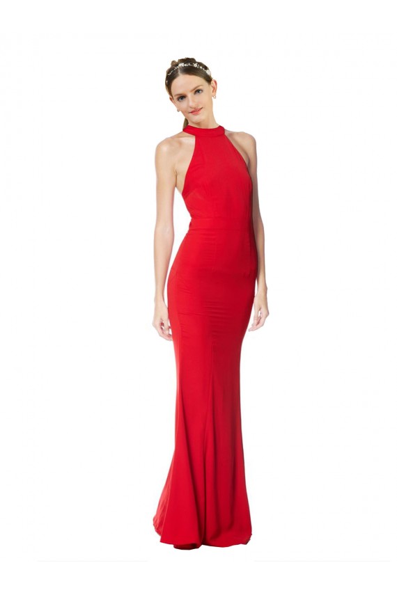 Rouge Sirène Licou Col Haut Crêpe Stretch Longue Formelles Robes demoiselle d'honneur / Robes de soirée / Robes de bal à Bas Prix
