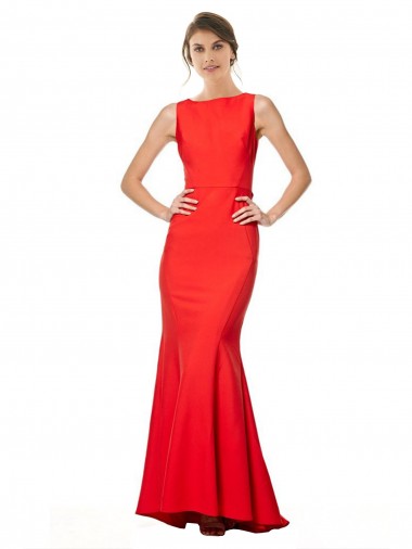 Rouge Sirène Licou Col Haut Crêpe Stretch Longue Formelles Robes demoiselle d'honneur / Robes de soirée / Robes de bal à Bas Prix