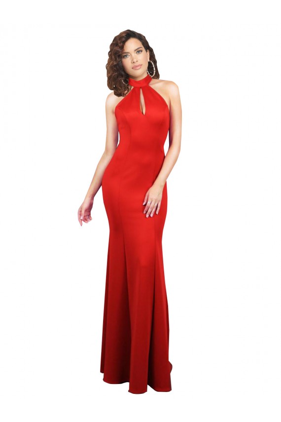 Rouge Sirène Licou Satiné Stretch Longue Formelles Robes demoiselle d'honneur / Robes de soirée / Robes de bal à Bas Prix