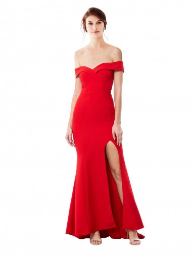 Rouge Sirène Épaule Dénudée Crêpe Stretch Longue Formelles Robes demoiselle d'honneur / Robes de soirée / Robes de bal à Bas Prix