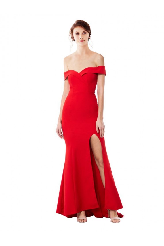 Rouge Sirène Épaule Dénudée Crêpe Stretch Longue Formelles Robes demoiselle d'honneur / Robes de soirée / Robes de bal à Bas Prix