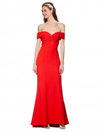 Rouge Sirène Épaule Dénudée Crêpe Stretch Longue Formelles Robes demoiselle d'honneur / Robes de soirée / Robes de bal à Bas Prix