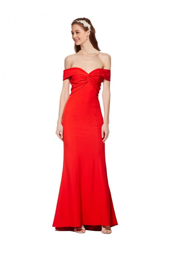 Rouge Sirène Épaule Dénudée Crêpe Stretch Longue Formelles Robes demoiselle d'honneur / Robes de soirée / Robes de bal à Bas Prix