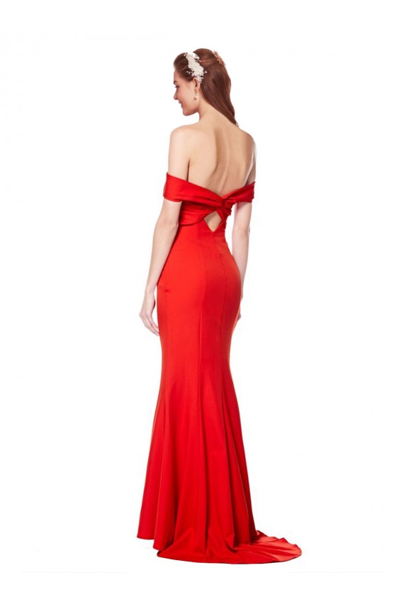 Rouge Sirène Épaule Dénudée Crêpe Stretch Longue Formelles Robes demoiselle d'honneur / Robes de soirée / Robes de bal à Bas Prix
