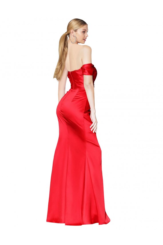 Rouge Sirène Épaule Dénudée Satiné Stretch Longue Formelles Robes demoiselle d'honneur / Robes de soirée / Robes de bal à Bas Prix