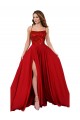 Rouge Trapèze Bretelles spaghetti Col Carré Spandex Dentelle Longue Robes demoiselle d'honneur / Robes de bal à Bas Prix