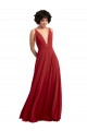 Rouge Trapèze Col V Mousseline Longue Robes demoiselle d'honneur à Bas Prix