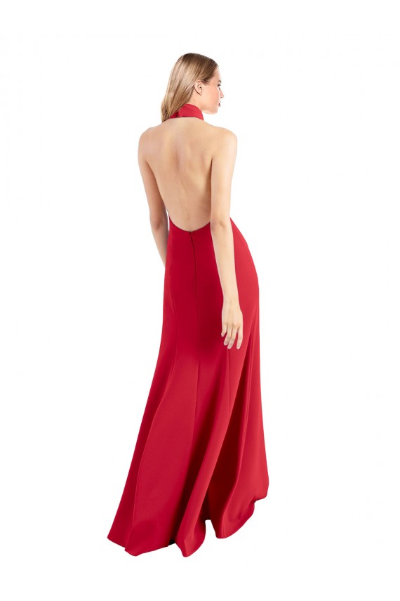 Rouge Trapèze Licou Col Haut Crêpe Stretch Longue Formelles Robes demoiselle d'honneur / Robes de soirée / Robes de bal à Bas Prix