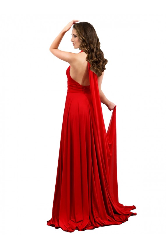 Rouge Trapèze Licou Spandex Longue Formelles Robes demoiselle d'honneur / Robes de soirée / Robes de bal à Bas Prix