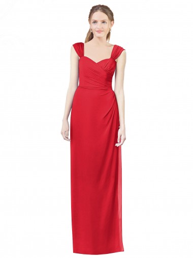 Rouge Trapèze Mousseline Longue Robes demoiselle d'honneur à Bas Prix