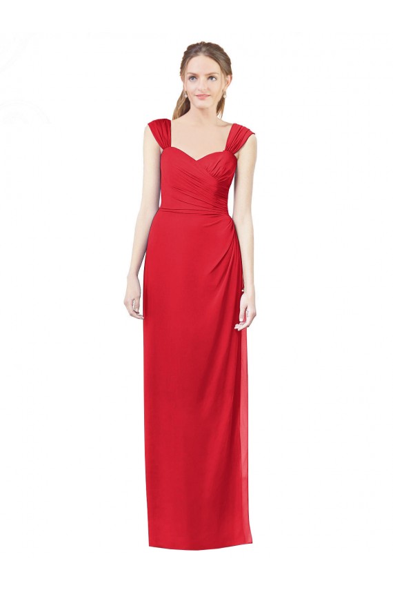 Rouge Trapèze Mousseline Longue Robes demoiselle d'honneur à Bas Prix