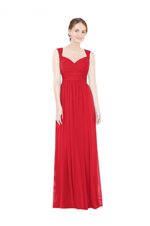 Rouge Trapèze Mousseline Longue Robes demoiselle d'honneur à Bas Prix
