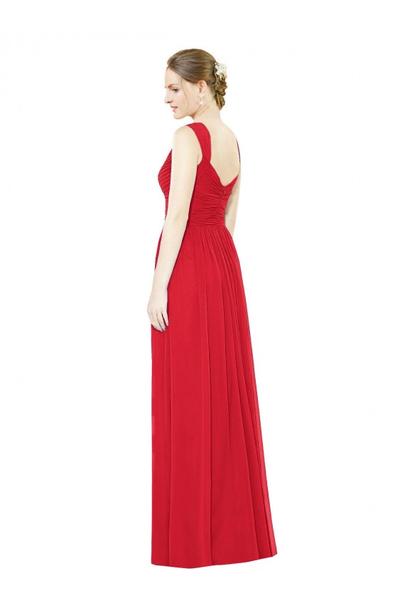 Rouge Trapèze Mousseline Longue Robes demoiselle d'honneur à Bas Prix