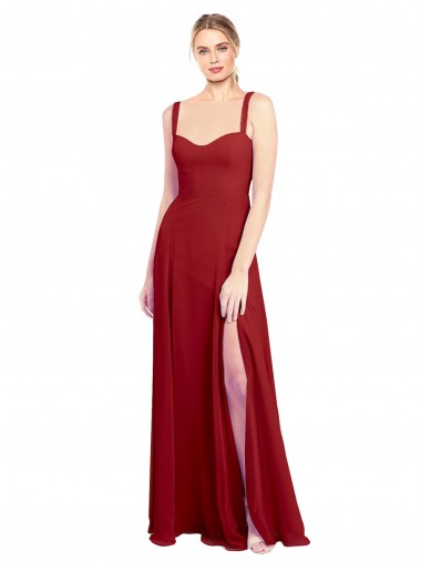Rouge Trapèze Mousseline Longue Robes demoiselle d'honneur à Bas Prix