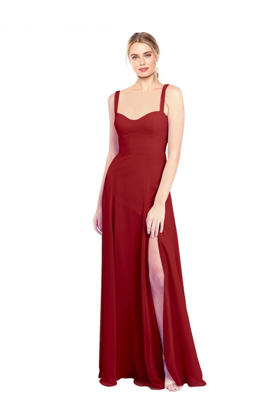 Rouge Trapèze Mousseline Longue Robes demoiselle d'honneur à Bas Prix