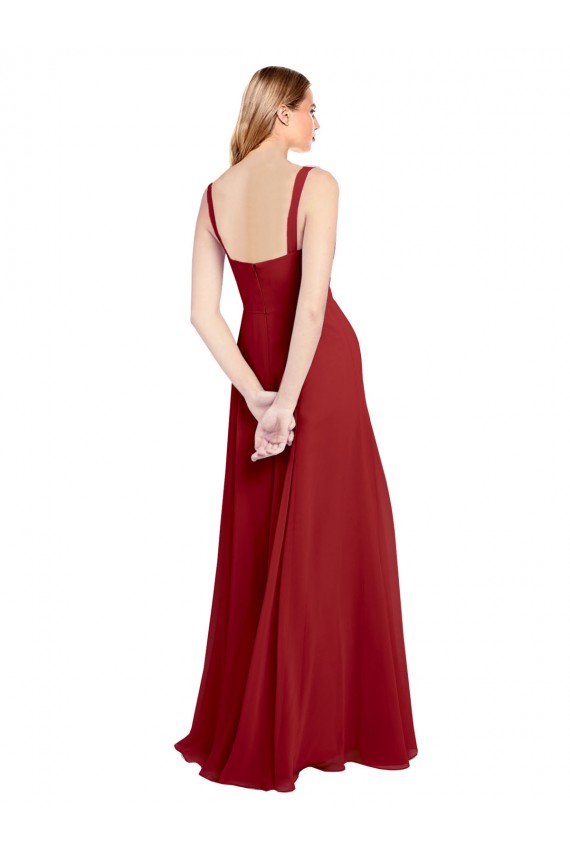 Rouge Trapèze Mousseline Longue Robes demoiselle d'honneur à Bas Prix