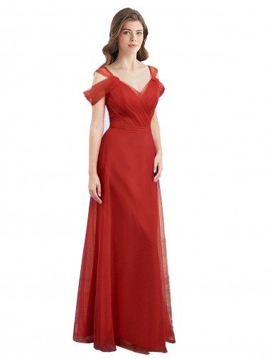 Rouge Trapèze Tulle Longue Robes demoiselle d'honneur à Bas Prix