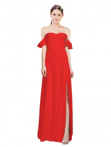 Rouge Trapèze Épaule Dénudée Crêpe Stretch Longue Formelles Robes demoiselle d'honneur / Robes de soirée / Robes de bal à Bas Prix